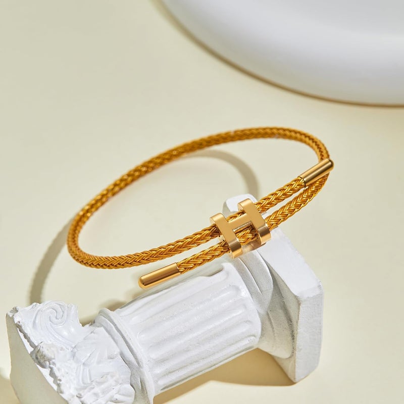 AIMADE Store Bracelets for Women Adjustable Charm Bracelet, 18k Gold-plated Buckle Design Titanium Steel Wire Rope Women's Gift Jewelry - Image 5